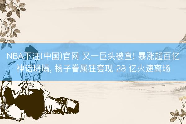 NBA下注(中国)官网 又一巨头被查! 暴涨超百亿神话坍塌, 杨子眷属狂套现 28 亿火速离场