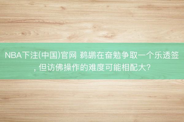 NBA下注(中国)官网 鹈鹕在奋勉争取一个乐透签， 但访佛操作的难度可能相配大?